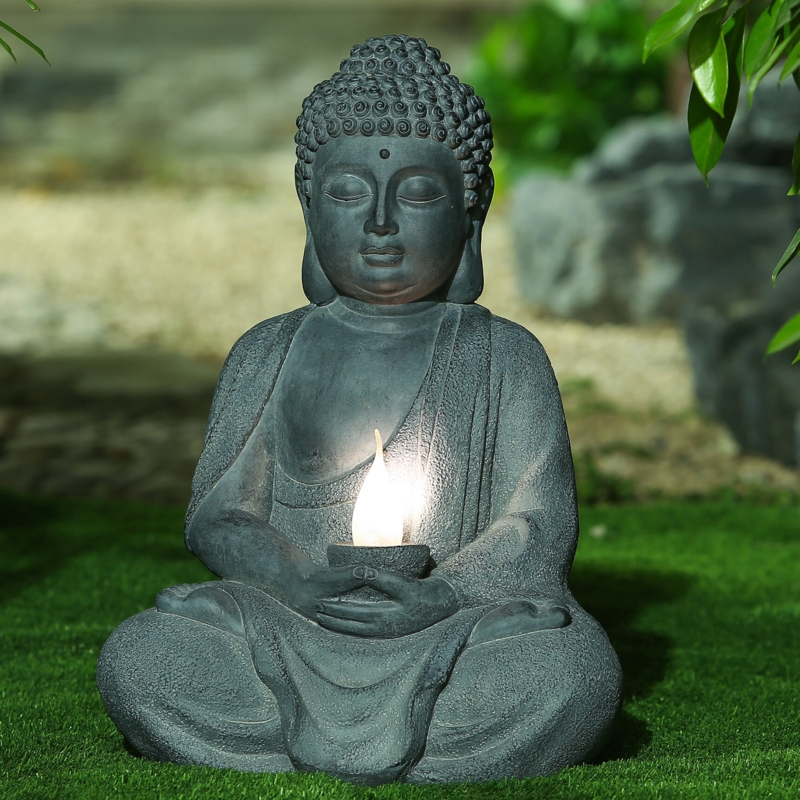 Eirene Religious & Spiritual Magnesium Oxide Gray Garden Statue with Solar Light