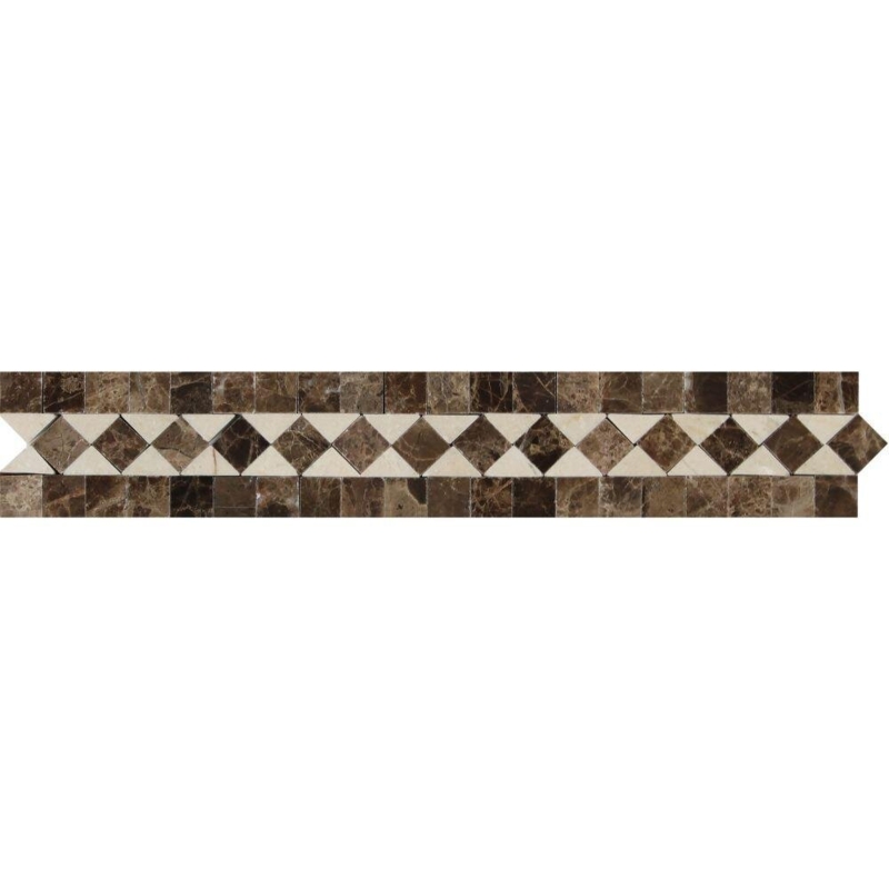 Emperador Dark 2" x 12" Bias Border with Crema Marfil Dots Marble Look Wall Border