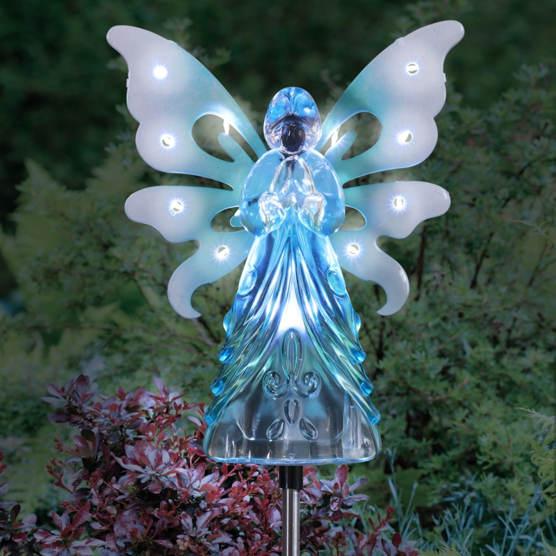 Exhart Solar Acrylic Angel with Wings and LED Lights Metal Garden Stake