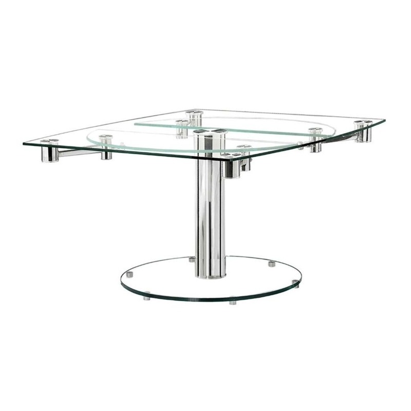 Extendable Oval Glass Top Metal Base Dining Table