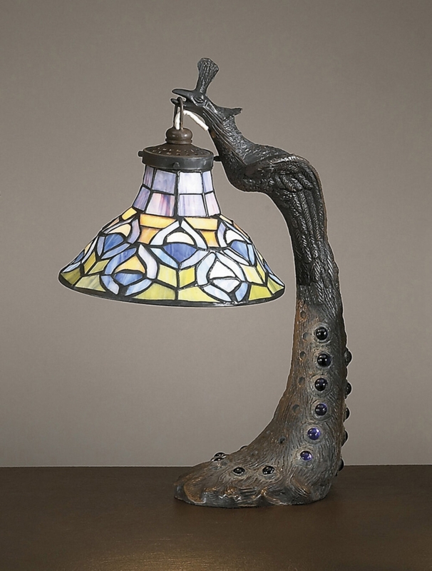 Falco Tiffany Peacock 16" Table Lamp