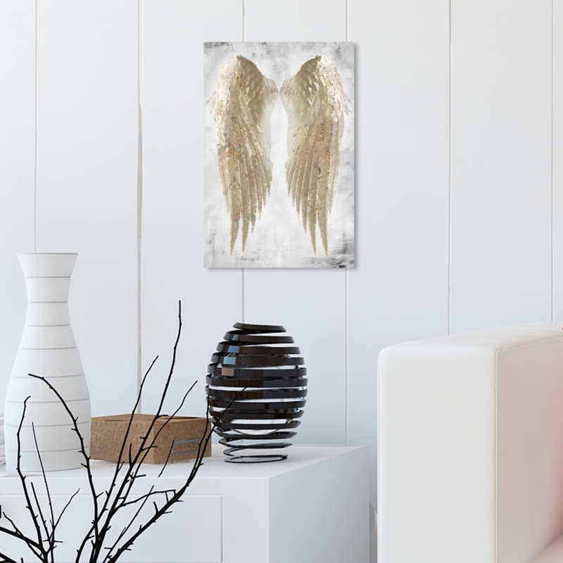 Fashion and Glam Wings of Angel, Modern and Metallic Canvas Wall Art Print for Bedroom