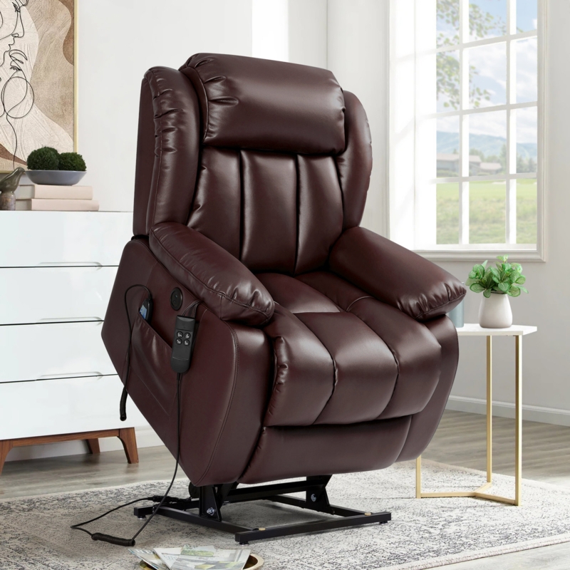 Faux Leather Dual Motor Power Lift Chair - Recliner Massage Chair, Infinite Position, Heat, USB