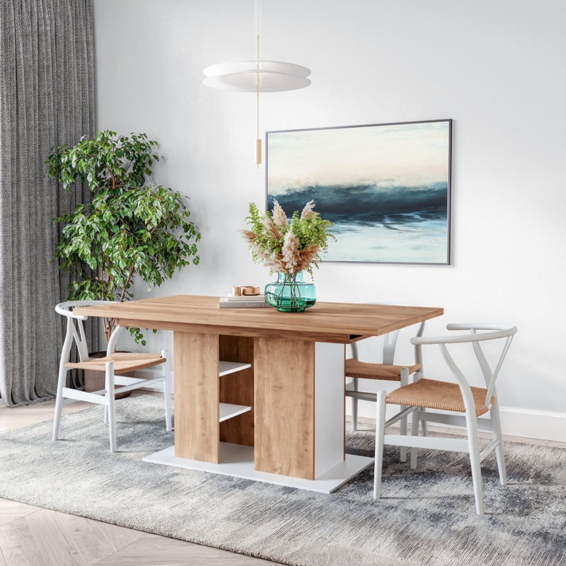 Fidel Extendable Dining Table with Storage Shelves 81''
