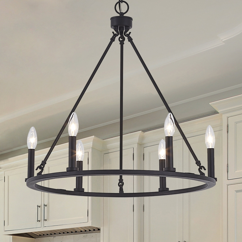 Finchley 6 - Light Living Room Steel Dimmable Wagon Wheel Entry Chandelier UL Certified