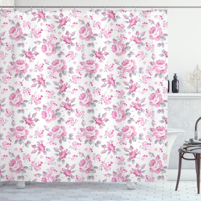 Floral Shower Curtain with Hooks Included