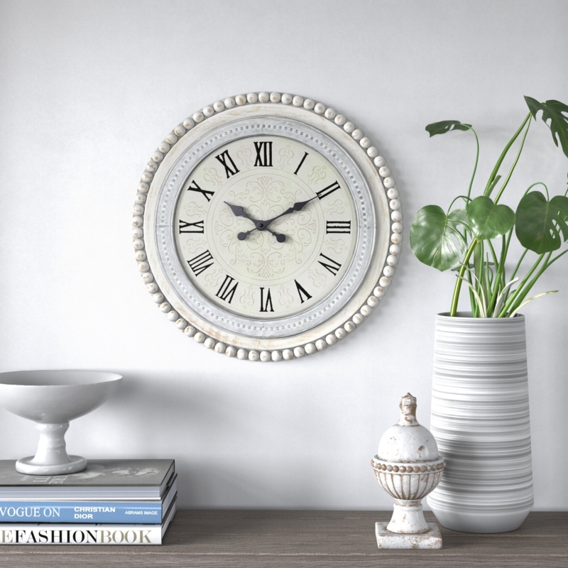 Fontanel White Wood Carved Beading Wall Clock 22" x 1" x 22"