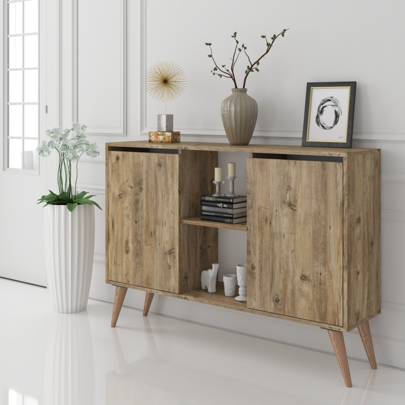 Foresthill Mid Century Modern Console Rustic Sideboard 2 Doors Cabinet 55 inch Credenza Buffet