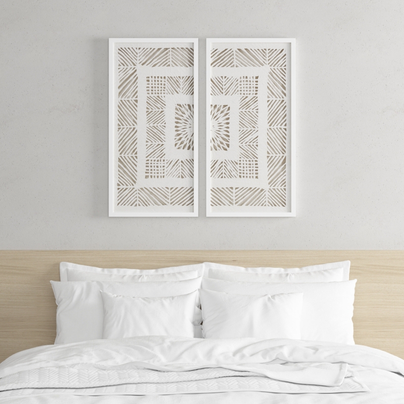 Framed Geometric Rice Paper Panel Shadowbox Wall Dcor (Set of 2)