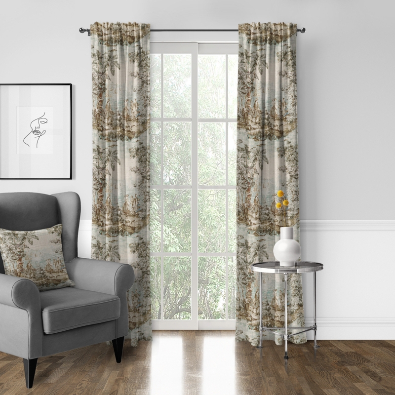 French Countryside Linen Blend Toile Room Darkening Rod Pocket Single Curtain Panel