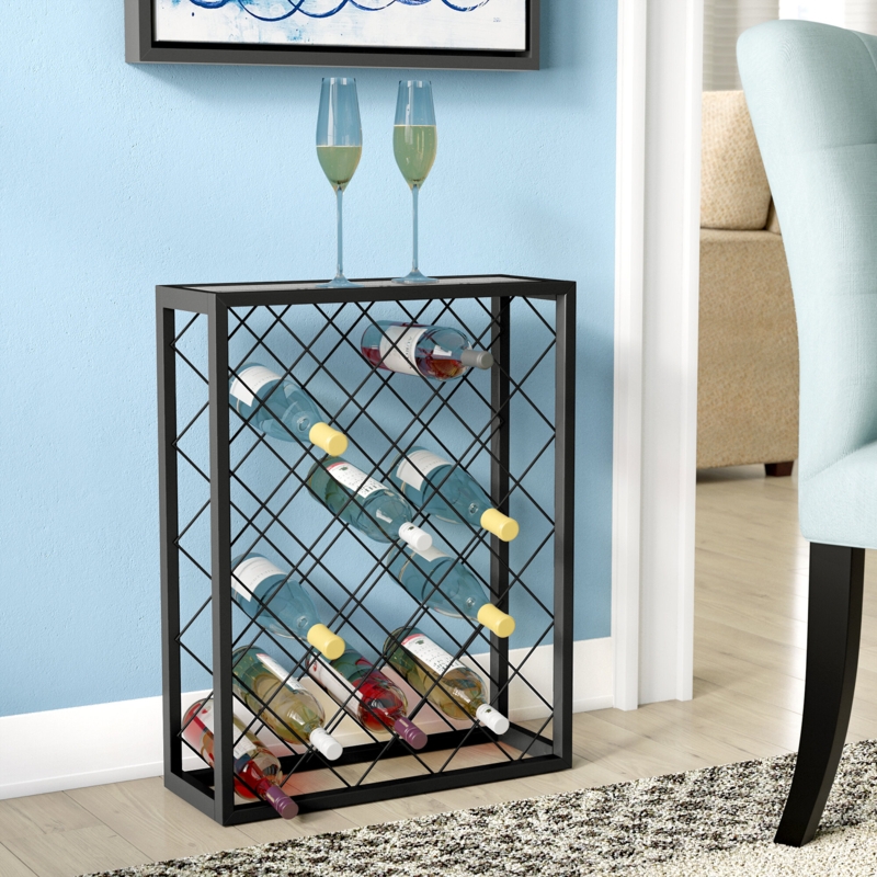 Fulford 32 Bottle Floor Wine Bottle Rack in Black/Pewter