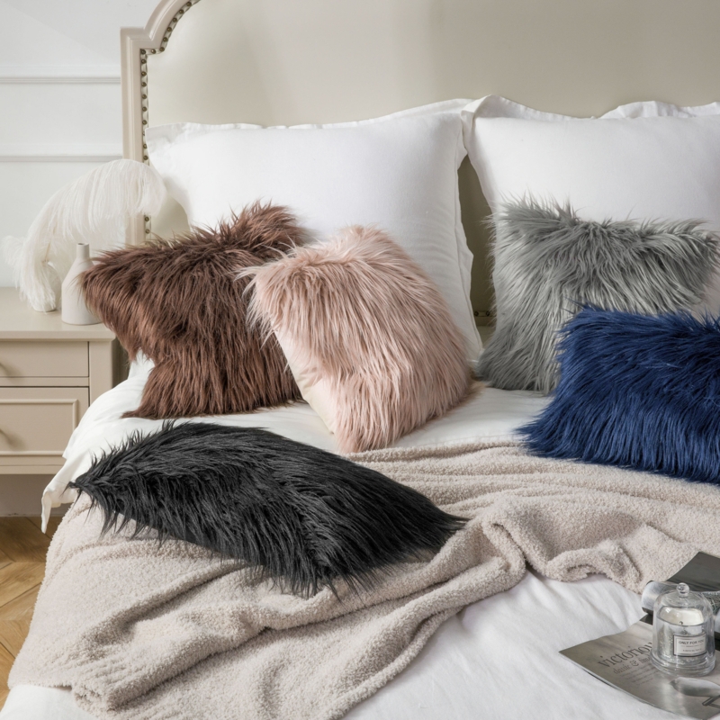 Furness Luxury Fluffy Faux Fur Series Square Decorative Throw Pillow Cushion for Couch (Set of 2)