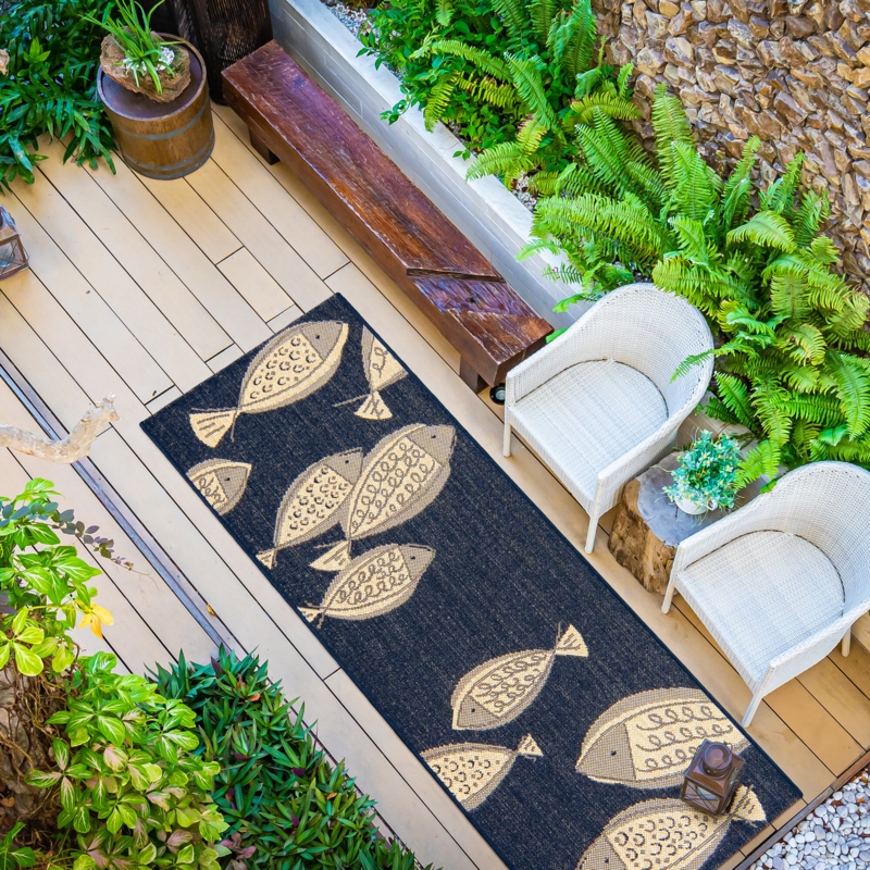 Gertmenian Paseo Loutro Navy Blue Fish Indoor/Outdoor Flatweave Area Rug