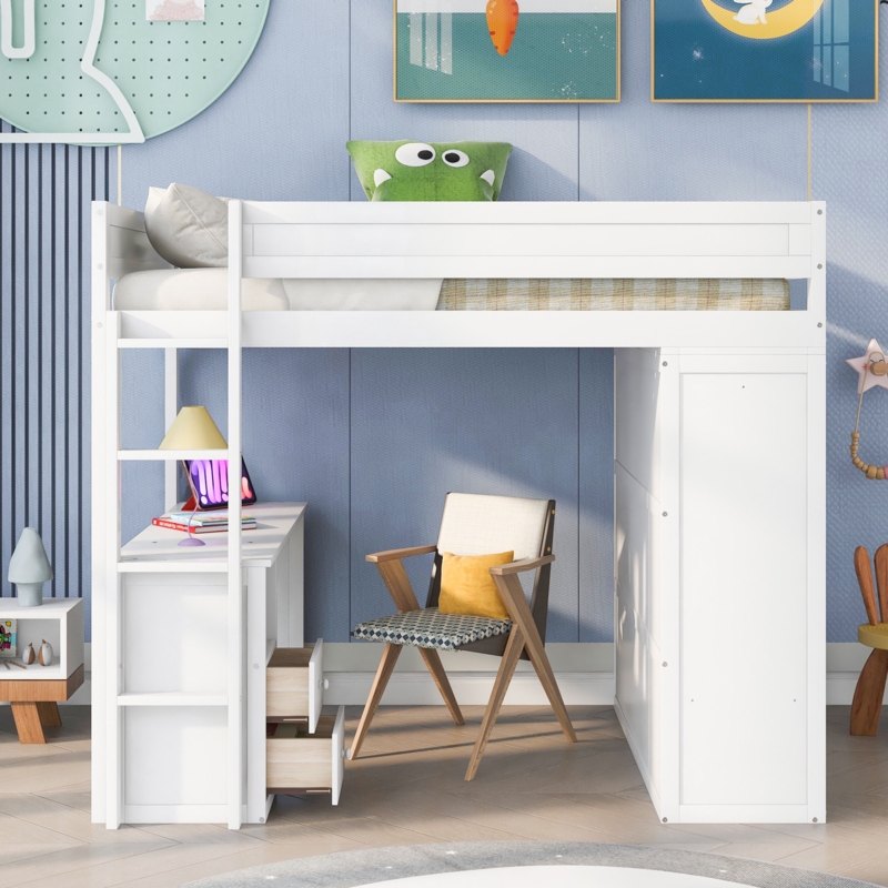 Gladina Kids Loft Bed with Built-in Desk and Closet