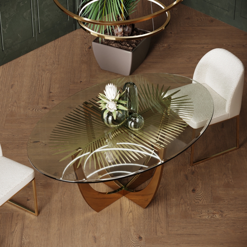 Glass & Gold Pedestal Dining Table