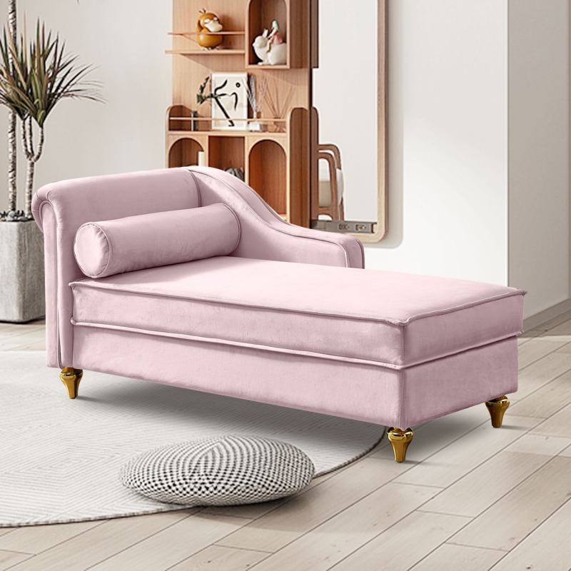 Gojart One Arm Left-Arm Velvet Upholstered Chaise Lounge with Storage