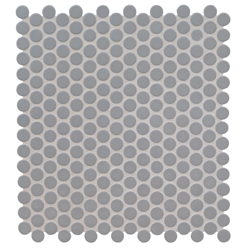 Gray 11.50" X 11.63" Glossy Porcelain Penny Round Mosaic Tile
