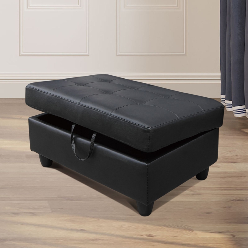 Greicy 35" Wide Faux Leather Tufted Rectangle Storage Ottoman