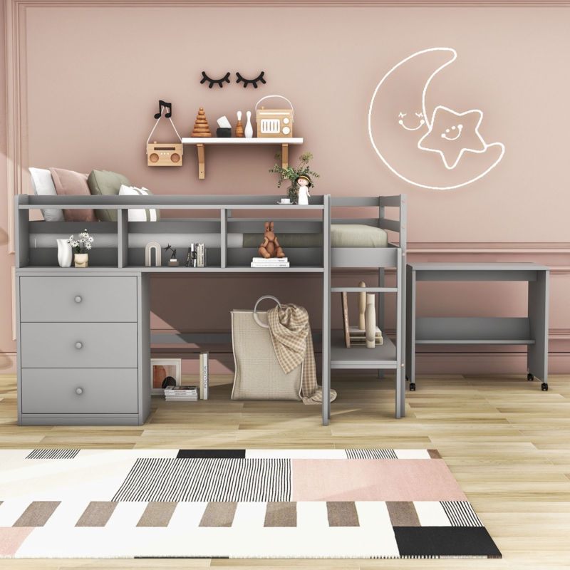 Gruszka Full 3 Drawer Loft Bed with Built-in-Desk by Harriet Bee