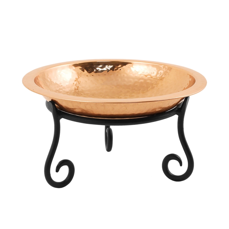 Hammered Copper Birdbath with Short Stand