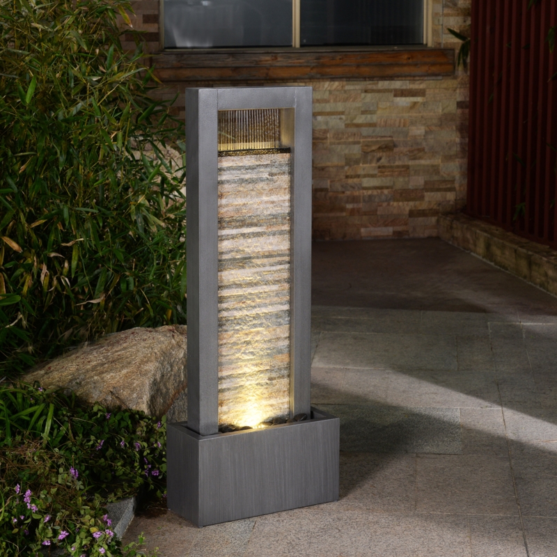 Hand Crafted Metal Weather Resistant Floor Fountain with Light