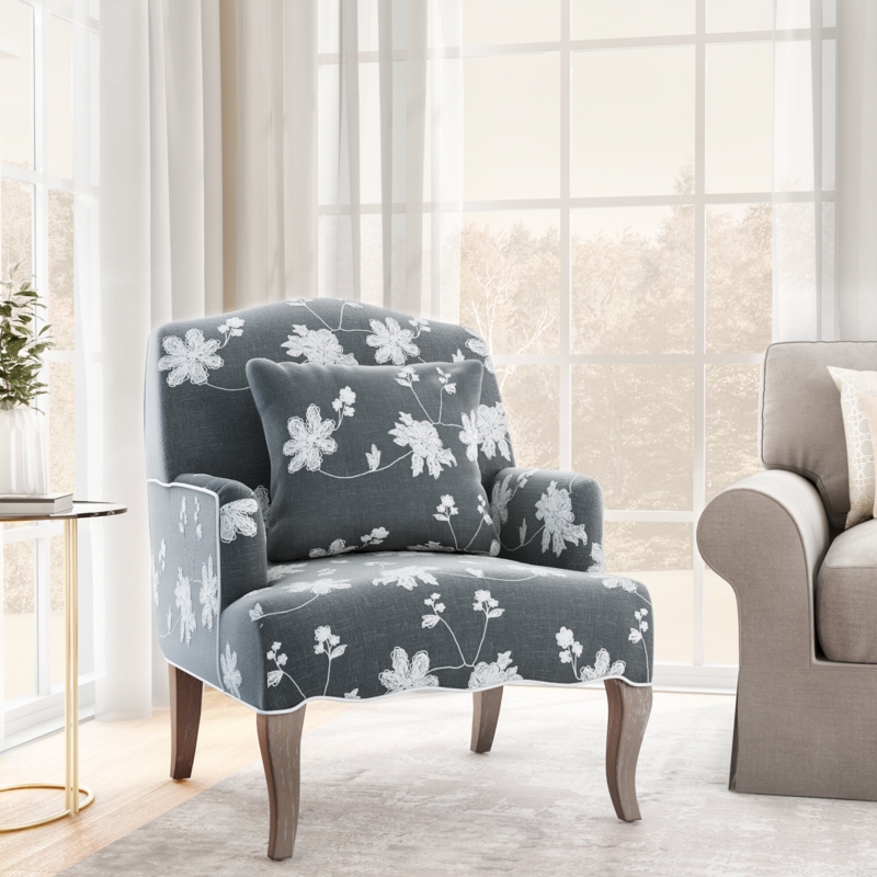 Harmony Floral Embroidered Upholstered Accent Armchair