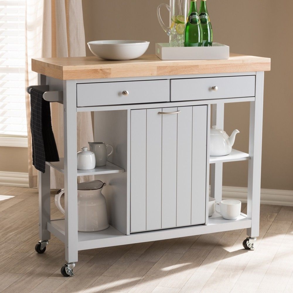 Hayward Coastal and Farmhouse Natural Wood Kitchen Cart White, Light Brown - Baxton Studio