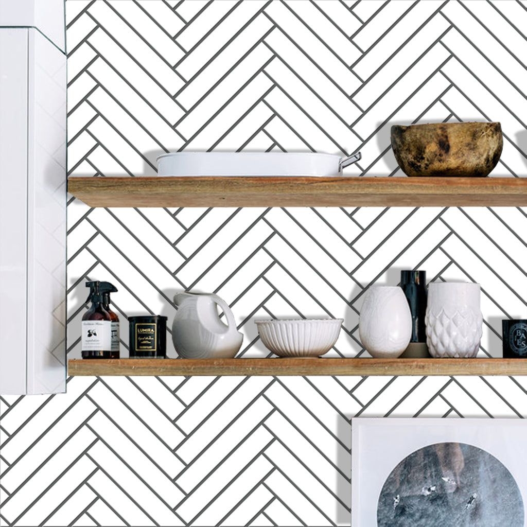 Herringbone in White Wallpaper - panel 24x48(60x120cm)