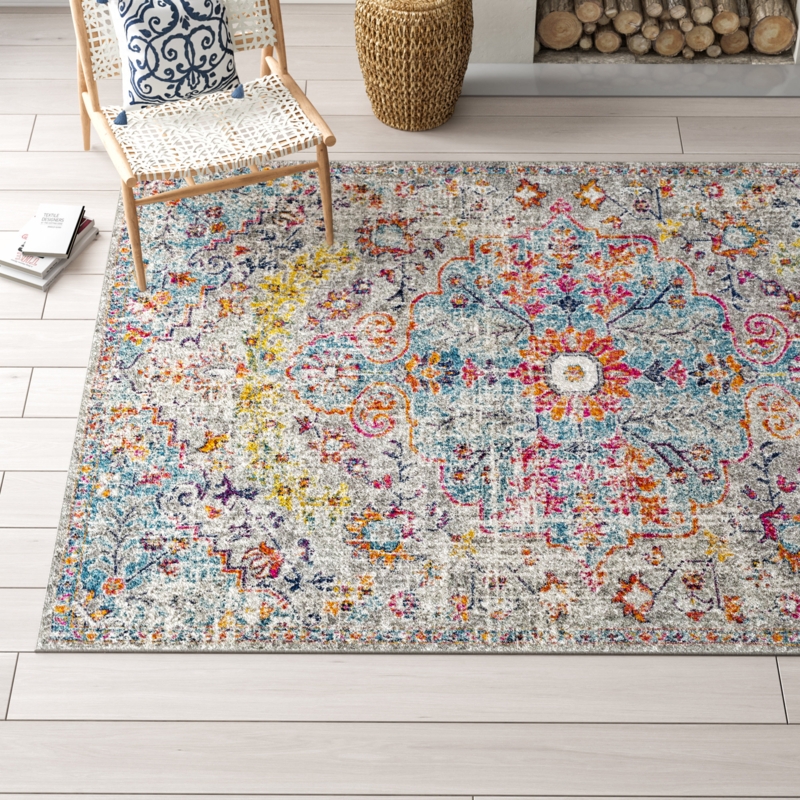Hillsby Oriental Area Rug in Teal/Beige