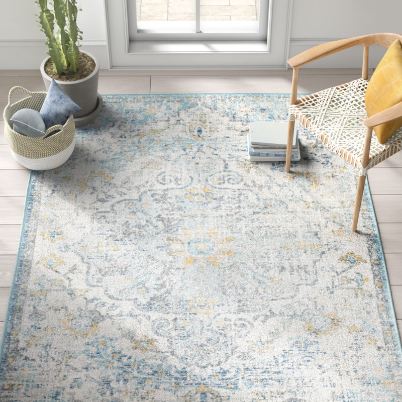 Hillsby Oriental Ivory Cream/Teal/Yellow Area Rug