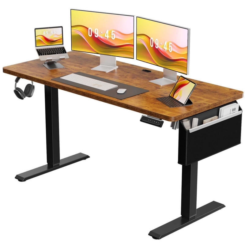 Indianapolis Height Adjustable Rectangle Standing Desk with A PU Leather Storage Pocket
