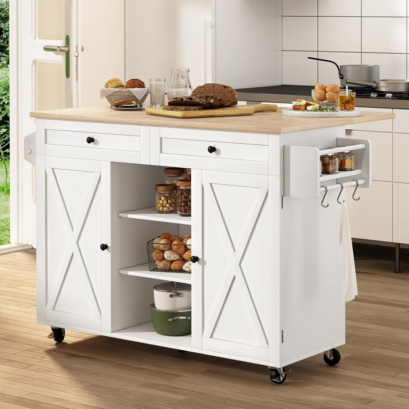 Jaye 127" H Kitchen Island on Wheels with Storage Cabinet