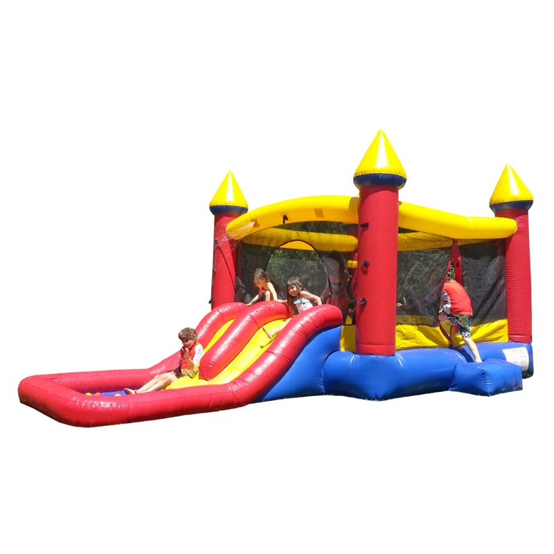 JumpOrange Kiddo Red Castle Inflatable Slide and Bounce House with Splash Pool for Kids with Blower