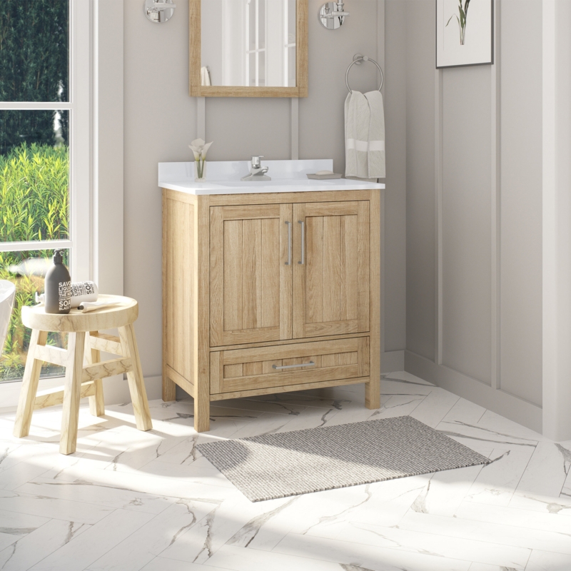 Kansas 30'' Single Bathroom Vanity with Engineered Marble Top