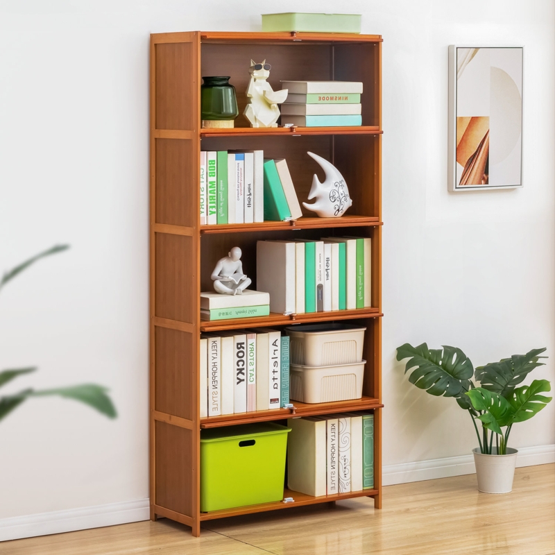Kathaline 3 Tiers Rayon from Bamboo Bookcase Bookshelf with Invisible Acrylic Flip Doors