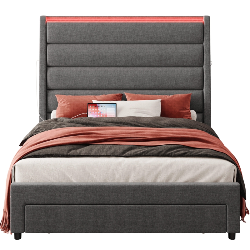 Klaidas Upholstered Unfinished Wingback Storage Bed