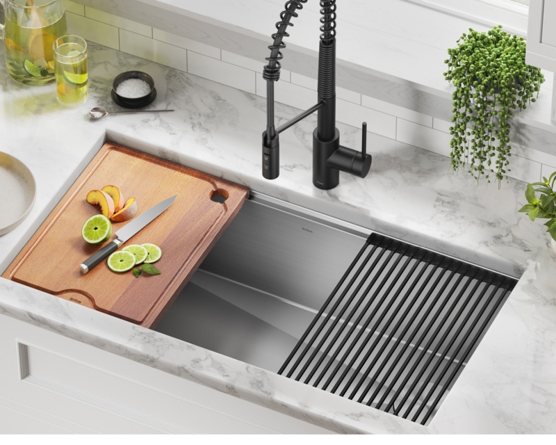 KRAUS Kore36" LUndermount Workstation 16 Gauge Stainless Steel Single Bowl Kitchen Sink with Accessories