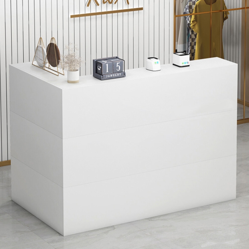 L-Shaped Wood Reception Desk with Filing Cabinet