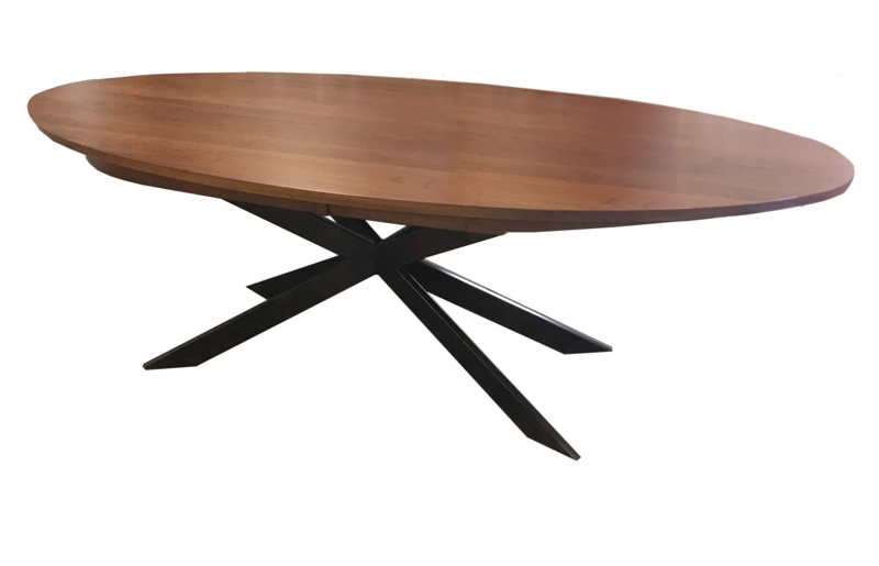 Lake Shore Extendable Oval Solid Wood Top Metal Base Dining Table