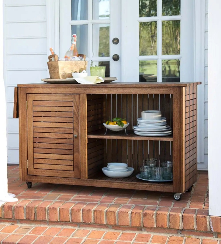Large Eucalyptus Wood Rolling Cart