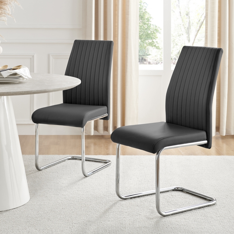Lazarus Modern Padded Faux Leather & Chrome Leg Kitchen Dining Chairs Modern Design (Set of 2)