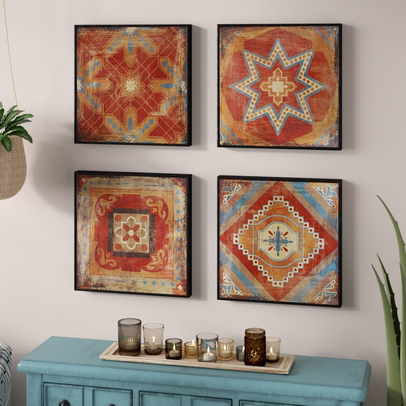 Leclair Moroccan Tile 4-piece Framed Art Set