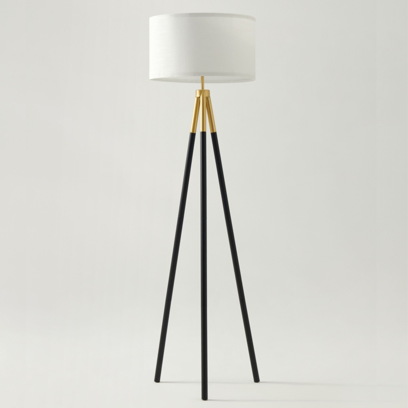 Levi 61 in. Mid-Century Modern 1-Light LED Energy Efficient Floor Lamp with Fabric Drum Shade