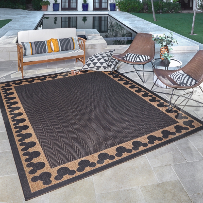 Licensed Disney Mickey Mouse Chestnut/Black Border Indoor/Outdoor Flatweave Area Rug