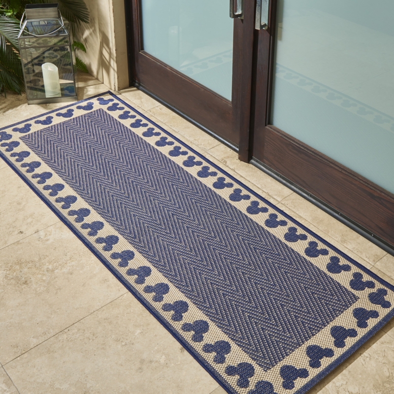 Licensed Disney Mickey Mouse Navy Blue/Beige Border Indoor/Outdoor Area Rug