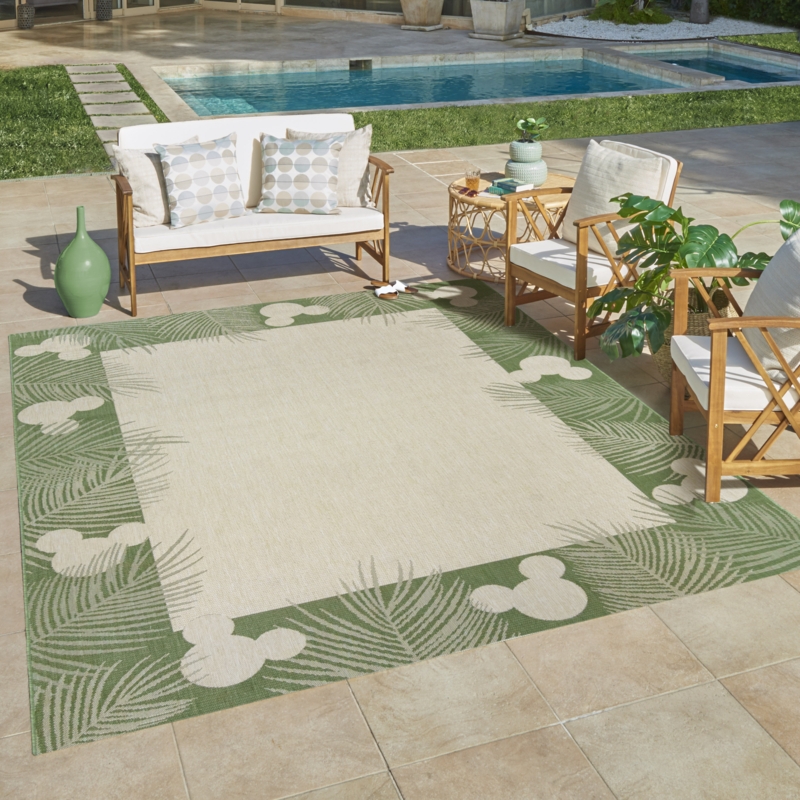 Licensed Disney Mickey Mouse Palm Border Indoor/Outdoor Flatweave Area Rug