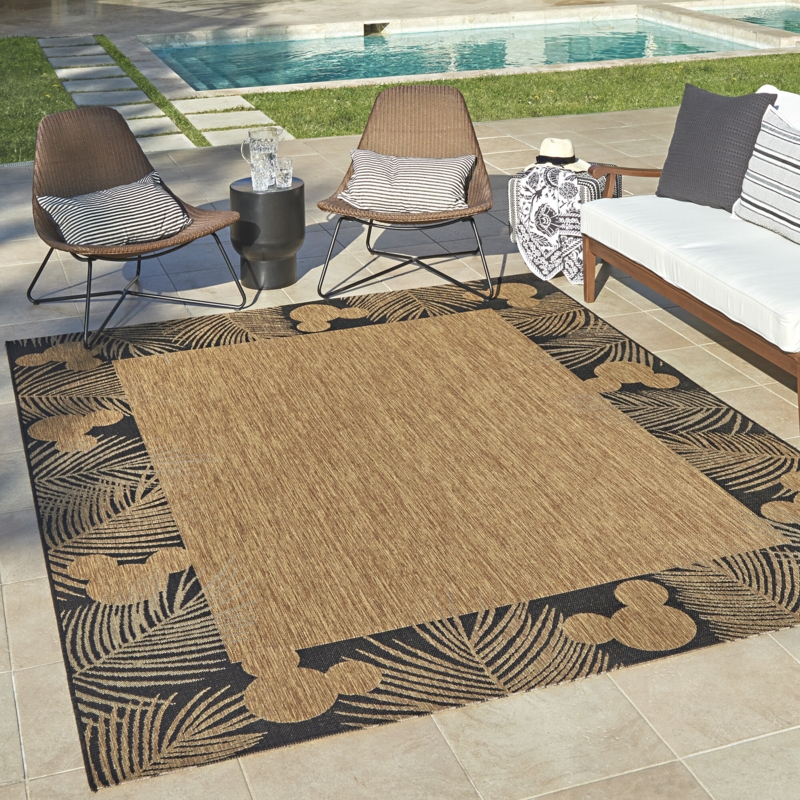 Licensed Disney Mickey Mouse Palm Border Indoor/Outdoor Flatweave Area Rug