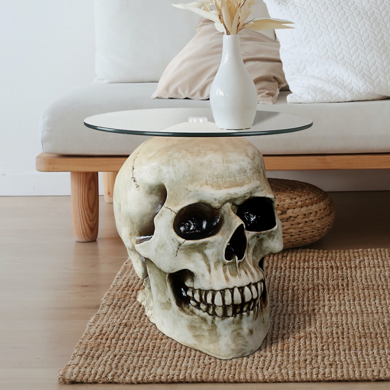 Lost Souls Gothic Skull Glass Topped End Table