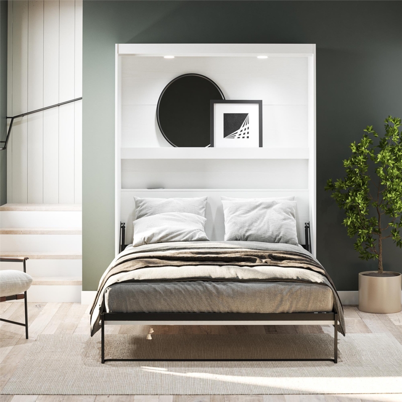 Makassar Murphy Bed with Gallery Shelf & Touch Sensor LED Lighting