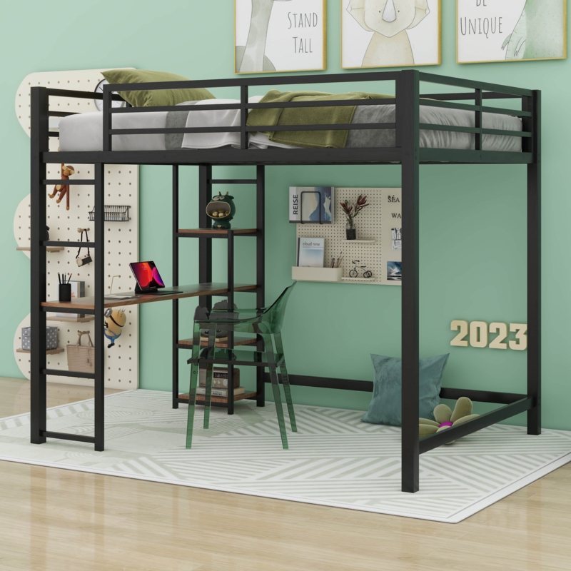 Mandy Full Size Metal Loft Bed with Built-in Desk